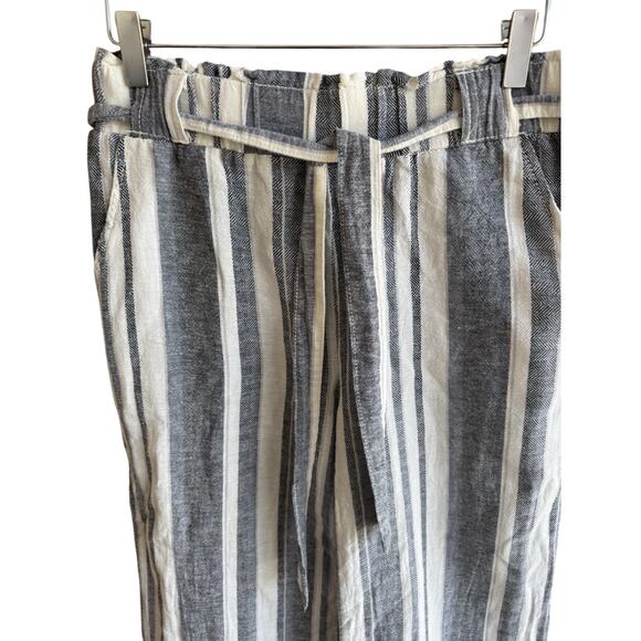 Kiss & Cry Linen Pants Womens L Elastic Waist, Tie, White Blue Wide Leg Beach - Picture 4 of 9